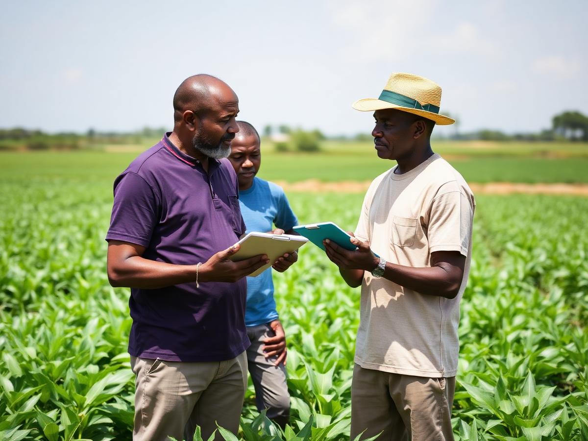 Agrivanta agronomist advising farmers in a maize field